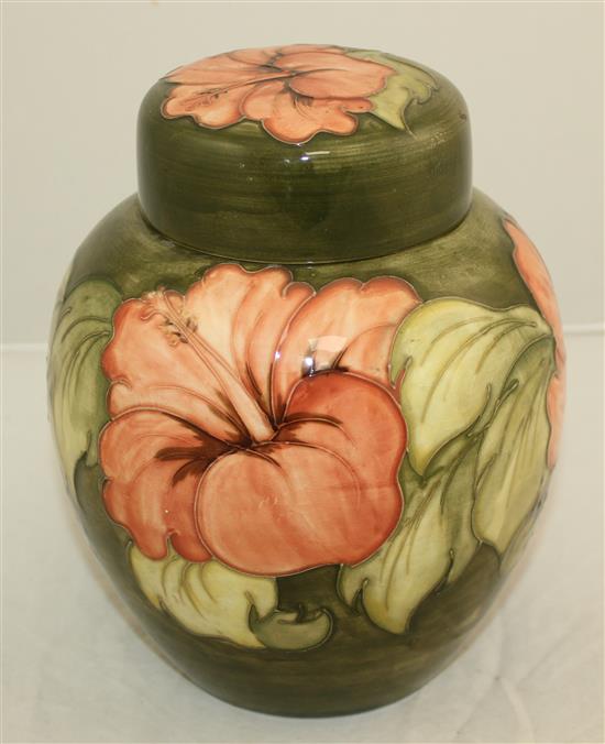 A Moorcroft jardiniere, a ginger jar and cover and bowl, post-war, jardiniere 17.5cm